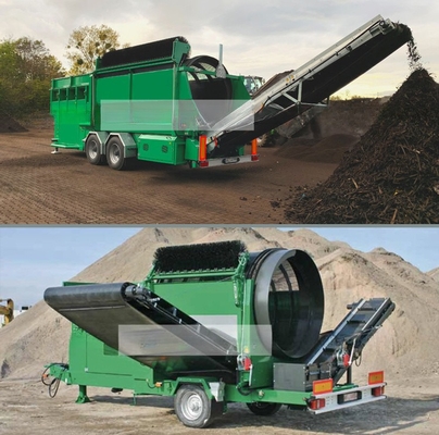 Screener mobile per tamburi MTS1230 per sabbia di terra, ghiaia, compost, pezzi di legno ad alta capacità