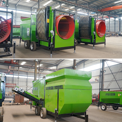 2000 kg schermo a tamburo mobile a ruote personalizzato per compost di terriccio di scorie di ghiaia e pezzetti di legno