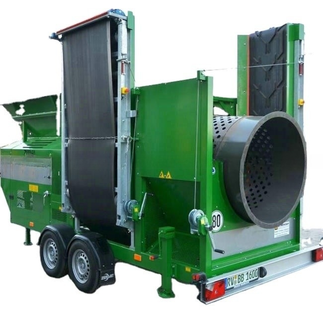 Screener mobile per tamburi MTS1230 per sabbia di terra, ghiaia, compost, pezzi di legno ad alta capacità